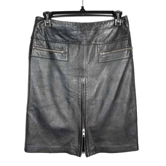 Cache Gray Leather Zip Front Pencil Skirt